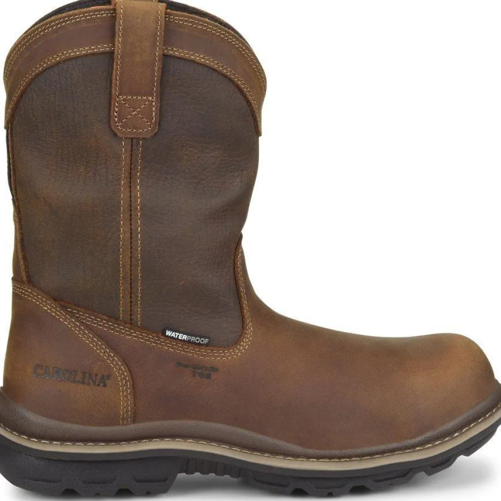 Women Carolina Men's Mandrel 10" Comp Toe WP Wellington Work Boot- Brown - CA6558