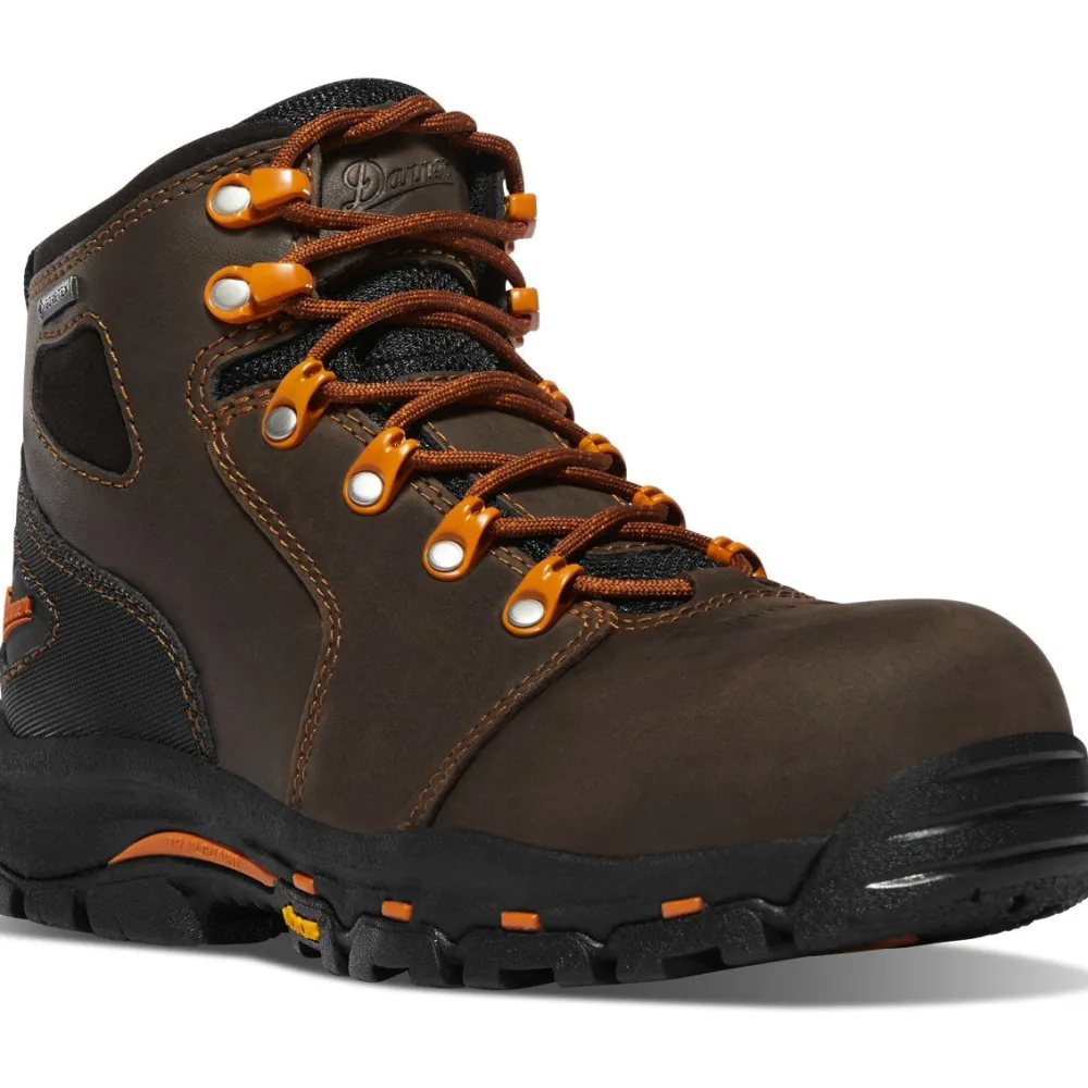 Women Danner Women's Vicious 4" Plain Toe WP Slip Resist Work Boot -Brown- 13883