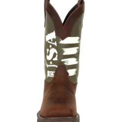 Durango Men's Rebel Army Green USA Print 12" Square Toe Western Boot