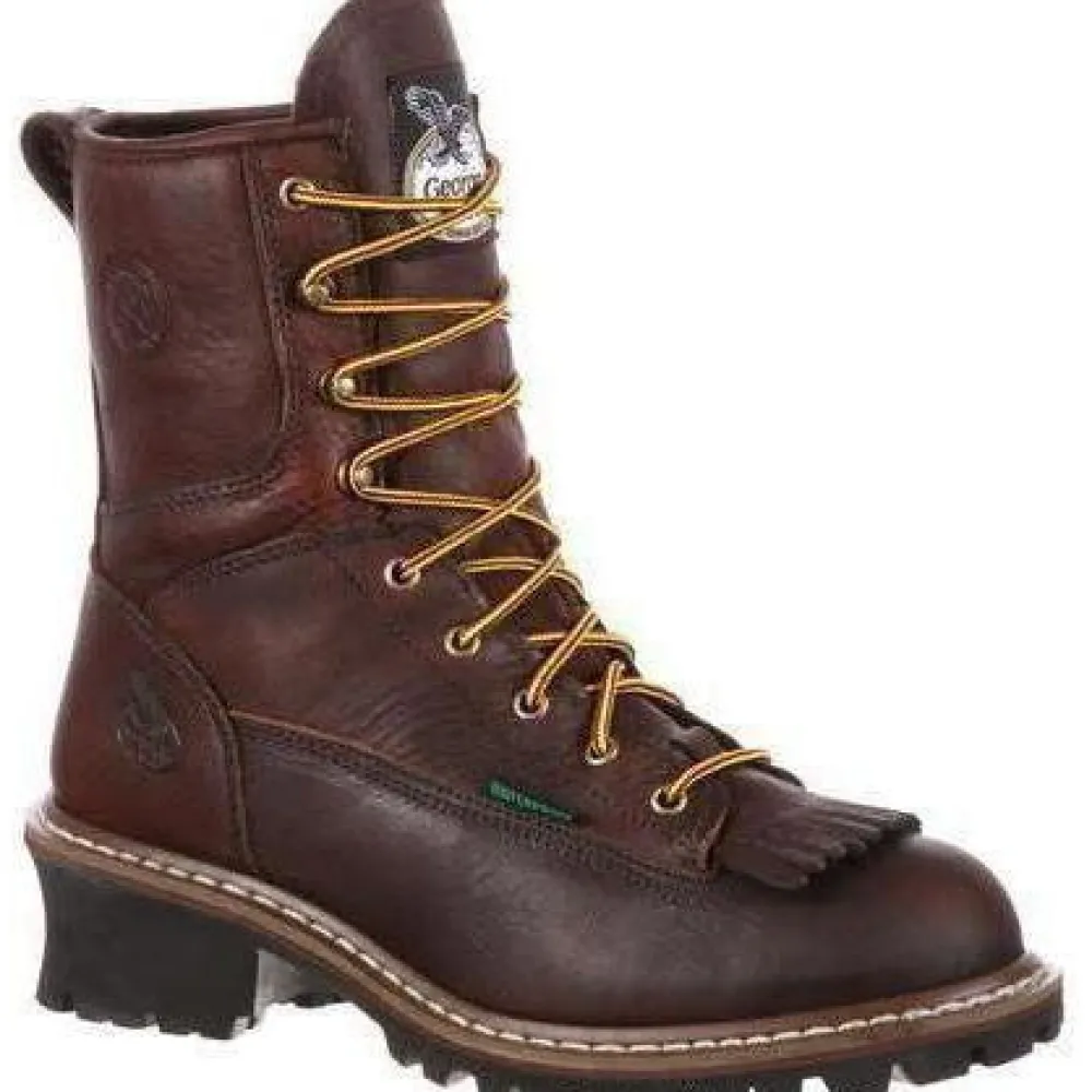 Women Georgia Men's 8" Steel Toe Waterproof Logger Work Boot - Brown - G7313