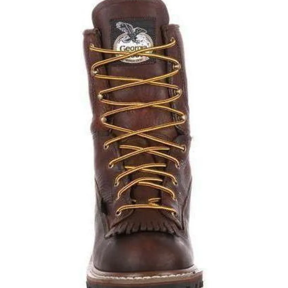 Women Georgia Men's 8" Steel Toe Waterproof Logger Work Boot - Brown - G7313