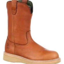 Women Georgia Men's Wedge Wellington Work Boot - Brown - G5153