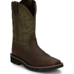 Justin Men's Driller 11" Square Toe Western Work Boot -Brown- SE4687
