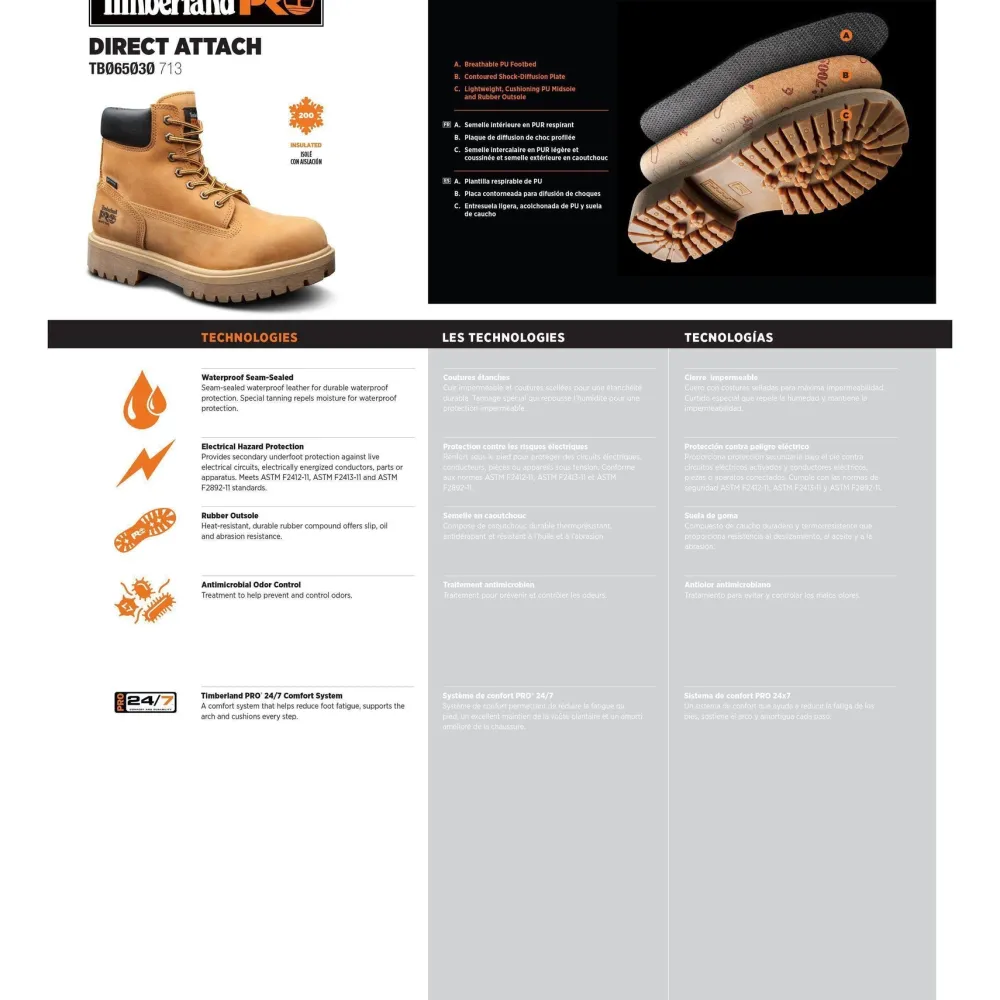 Timberland Pro Men's Direct Attach 6" WP Ins Work Boot TB065030713