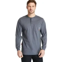 Timberland Pro Men's Flame Resistant Long Sleeve Work Henley - Charcoal - TB0A23P4003